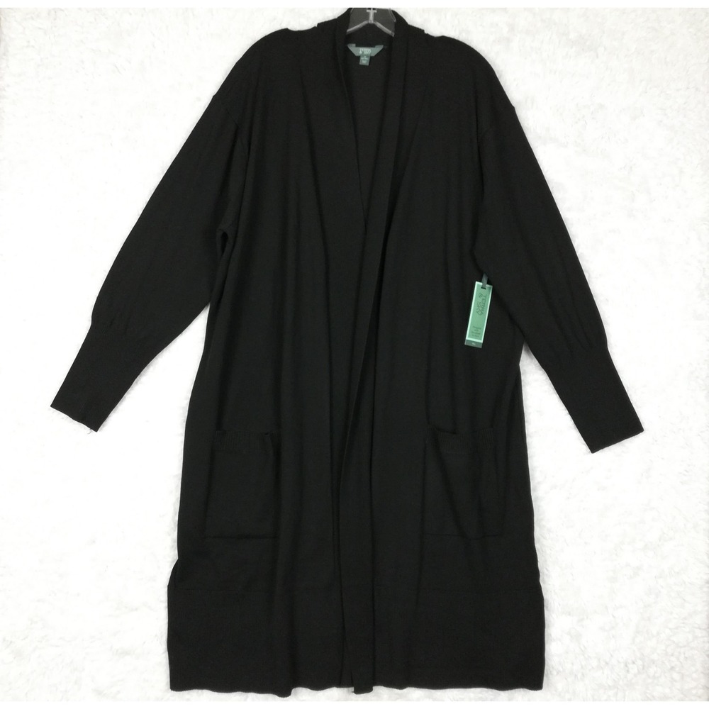 Terra & Sky Womens Cardigan Sweater Black Soot Duster Open Front Plus 1X New